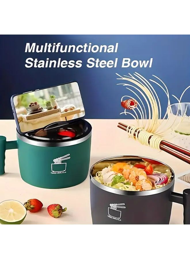 Black Portable Ramen Bowl With Lid And Handle Large Capacity Soup Noodle Salad Lunch Box - Image 4